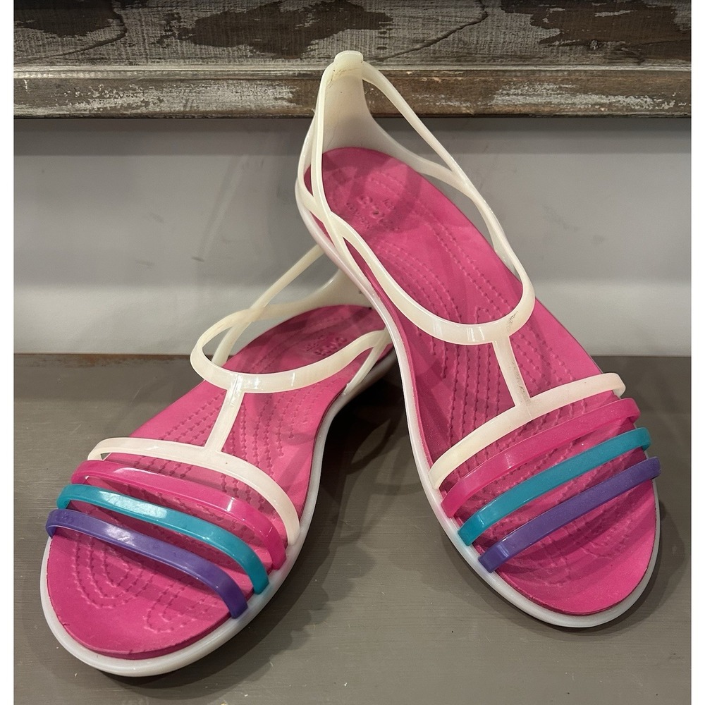 Crocs Womens Isabella Strappy Sandals Pink Multi Color Jelly‎ Flats Size 7